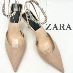 ■新品級■ ZARA ミュール アンクルストラップ ビジュー ベージュ 989A