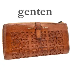 genten 長財布 カットワーク ラウンドファスナー ブラウン 1005T