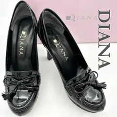 DIANA 厚底ヒールローファー エナメル リボン ブラック 1100A