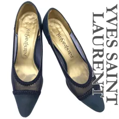 YVES SAINT LAURENT パンプス シアー シースルー スエード ポインテッドトゥ ネイビー 1166A