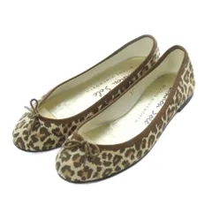 ロンドンソール London Sole バレエシューズ パンプス 37 23.5cm 24cm レオパード柄 ベージュ 黒 ブラック 茶色 ブラウン リボン付き パイピング /RI ■OS