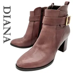 DIANA ショートブーツ 本革 サイドジップ ベルト付き ボルドー 1949T