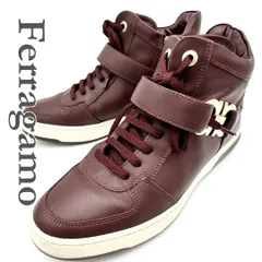 ■激レア■ Ferragamo ハイカットスニーカー 本革 ゴールドロゴ サイドジップ ボルドー 2098T