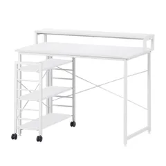 【オフィスチェア+パソコンデスク セット】 【ホワイト】パソコンデスク キャスター付きで移動可能ラック付き デスク ワークデスク オフィスデスク 学習デスク