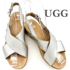 UGG 厚底サンダル 本革 アンクルストラップ コルク シルバー 2358T