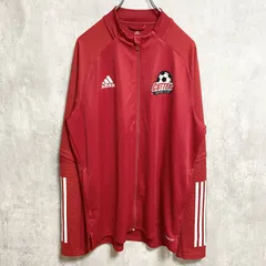 古着 used　adidas アディダス　長袖ナイロンジャージ　トラックジャケット　フルジップ　赤　プリント　サッカー　Lサイズ【値引き交渉OK！】