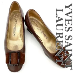 YVES SAINT LAURENT パンプス 本革 リボン ロゴバックル ブラウン 2413T