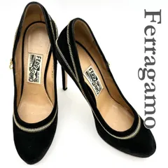 ■希少■ Ferragamo ハイヒール スエード ファスナー ガンチーニ ブラック 2432T