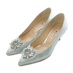 ダイアナ DIANA ビジュー パンプス ポインテッドトゥ ヒール レザー 本革 24cm シルバーカラー 銀色 水色 EM15259 /RI ■OS