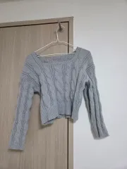 ケーブルニット スクエアネック 長袖 グレー