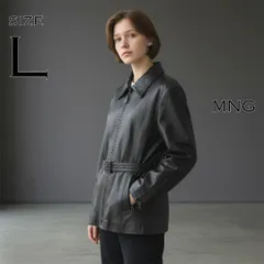 MNGマンゴ トルコ製 本革 ラムスキン ベルト付きウエストマークレザージャケット L  黒ブラック【古着】【中古】【送料無料】