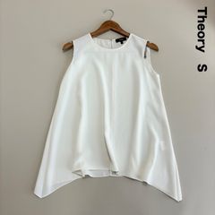 近年✨theory バンドカラー ラッフルスリーブトップ ブラウス オフ白 S