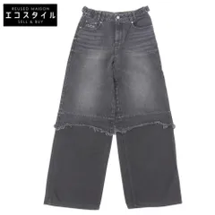 COACH コーチ 美品 コットン ロゴ刺繍 ウォッシュド レイヤードデニムパンツ ボトムス レディース ブラック S CBS06 S