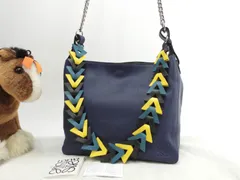 ロエベ 2wayショルダーバッグ Vバケット レザー濃青 ポシェット クロスボディバッグ 極美品@061510