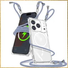 ★送料無料★Size:iPhone 17 Pro Max 用の_Color:グレーブルー Muciyazi ケース 用の iPhone 17 Pro Max クリア ショルダー カバー 肩掛け 斜めかけ 縄掛けケース 透明 TPU 携帯ケース 紐付き 織りスト