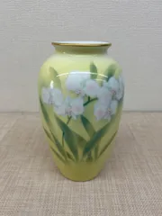 深川製磁（有田焼）色絵彩磁 胡蝶蘭 イエロー 清朝型7号花生