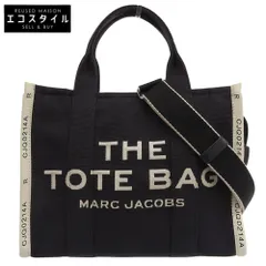 MARC JACOBS マーク ジェイコブス 美品 コットンキャンバス フロントロゴ ザ ジャカード トートバッグ ミディアム レディース 黒 M0017027