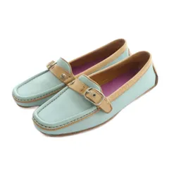 コーチ COACH ローファー モカシン バックル 5.5 22.5cm ライトブルー ベージュ /MI ■OS