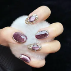 【春色フェア】OHMI GALLERY 側光マグネットネイル ジュエリー風 艶珠 ショートオーバル 100％ハンドメイド 男女兼用 NTSOMSEJ 恋人