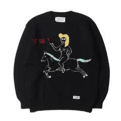 新品 WACKO MARIA ワコマリア ニット サイズ:M 23AW 世界平和プロジェクト ウールニット セーター INTARSIA CREW NECK SWEATER ブラック トップス セーター【メンズ】