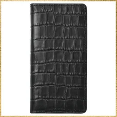 ★送料無料★iPhone用17ProMax_ブラック 栃木レザー 手帳型 スマホケース iPhone用 17 Pro Max 互換性 対応ケース 本革 クロコ型押し クロコダイル カード入れ マグネット不使用 (ブラック)