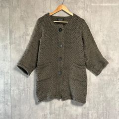 john branigan ジョンブラニガン ノーカラー コート ニット 織柄 ウール アイルランド製 別注 セレクトショップ ブラウン グレー 7分袖 膝丈 羽織り 上質 綺麗め カジュアル レディース 春 秋 冬 アウター【送料無料・匿名配送】