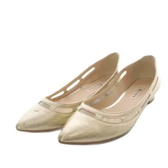 ダイアナ DIANA パンプス ローヒール カットアウト ポインテッド メタリック レザー 24cm ゴールド色 U42292 /YO17 ■SH