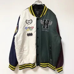 古着 used　HUSTLE WORDWIDE　長袖ナイロンスタジャン　刺繍　ワッペン　アウター　レトロデザイン　Lサイズ【値引き交渉OK！】