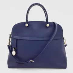 【中古美品】フルラ　FURLA　パイパー ２WAYハンドバッグ 　ショルダーバッグ　肩掛け　レザー　革　ネイビー　紺　ゴールド金具　レディース　ブランドバッグ　通勤　通学