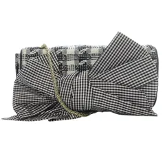 ミュゲ リボンツイード チェーンショルダーバッグ 白 ホワイト 黒