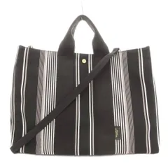 ヴィオラドーロ VIOLA d'ORO バカンスストライプトート ハンドバッグ ショルダー 2WAY 斜め掛け ロゴ キャンバス 黒 ブラック 白 ホワイト /GV