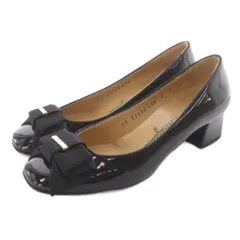 サルヴァトーレフェラガモ Salvatore Ferragamo エナメル リボン パンプス スクエアトゥ 4 黒