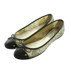 ジミーチュウ JIMMY CHOO パンプス フラットパンプス レース切替 キャップトゥ リボン 37 24.0cm ベージュ 黒 /MI ■OS