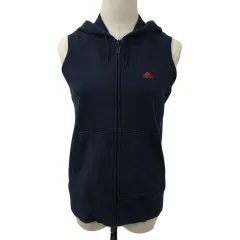 アディダス adidas ベスト パーカー スウェット ジップアップ ロゴ 刺繍 ノースリーブ M 紺 赤 ネイビー レッド