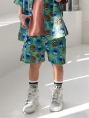 新品　オーシャンアンドグラウンド　サンフランシスコシティーシャーツ　90cm　グリーン　ショートパンツ　半パンツ　総柄