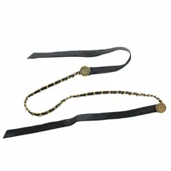 シャネル CHANEL ベルト レザー チェーン リボン ココマーク 75/30 黒 ブラック ゴールド色 C107 /XZ ■OH ■GY17