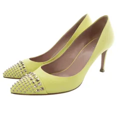 グッチ スタッズ付 ポインテッドトゥ パンプス レザー 38 黄色