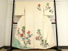 MQ-00145 訪問着　手描き　枝花文　正絹　逸品