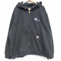 XL/古着 カーハート 長袖 フルジップ スウェット パーカー メンズ APW 黒 内側キルティング 25dec24
