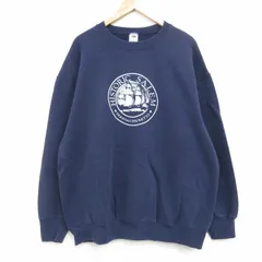 XL/古着 フルーツオブザルーム 長袖 スウェット メンズ 船 クルーネック 紺 25dec24