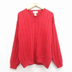 XL/古着 エディーバウアー 長袖 セーター メンズ 00年代 00s ワンポイントロゴ コットン Vネック 赤 25dec24