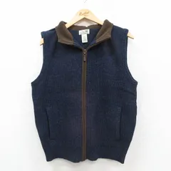M/古着 エルエルビーン フルジップ ニット ベスト メンズ 00年代 00s 無地 ラムウール 紺他 25dec24
