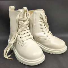 (3)H23 子ども 18.5cm アイボリー 裏起毛 レースアップ ショートブーツ ホワイト サイドジップ ブーツ キッズ 防寒 シューズ