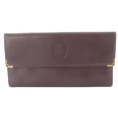 カルティエ Cartier マストライン 二つ折り がま口 長財布 ロゴ エンジ