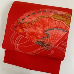 名古屋帯 正絹 塩瀬 染めの大胆な扇 九寸 MA-3967