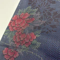 本場大島紬 泥藍染 一元式 花柄の絣柄 正絹 着物 MK-3893