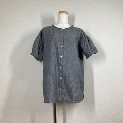 【サマンサモスモス】ブラウス　シャツ　黒　白　SM2　F　チェック柄　半袖 フリル　綿　麻　リネン　コットン Y2K　フェアリーグランジ