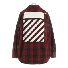 OFF-WHITE (オフホワイト) バック スプレープリント ウール混 長袖チェックシャツ ジャケット レッド/ホワイト