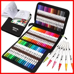 カラーペン 60色セット 水彩画筆 アーティスト画筆 細字 デュアルチップ アートマーカーペンセット 絵筆 塗り絵帳 オフィス用品 文房具