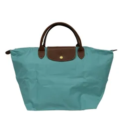 LONGCHAMP(ロンシャン) ハンドバッグ ル・プリアージュオリジナル ライトグリーン×ブラウン 折りたたみ レザー